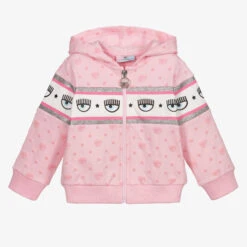 Chiara Ferragni Kids Pink Logo Zip-Up Hooded Top