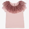 Childrensalon Occasions Girls Pink Cotton & Tulle Collar T-Shirt