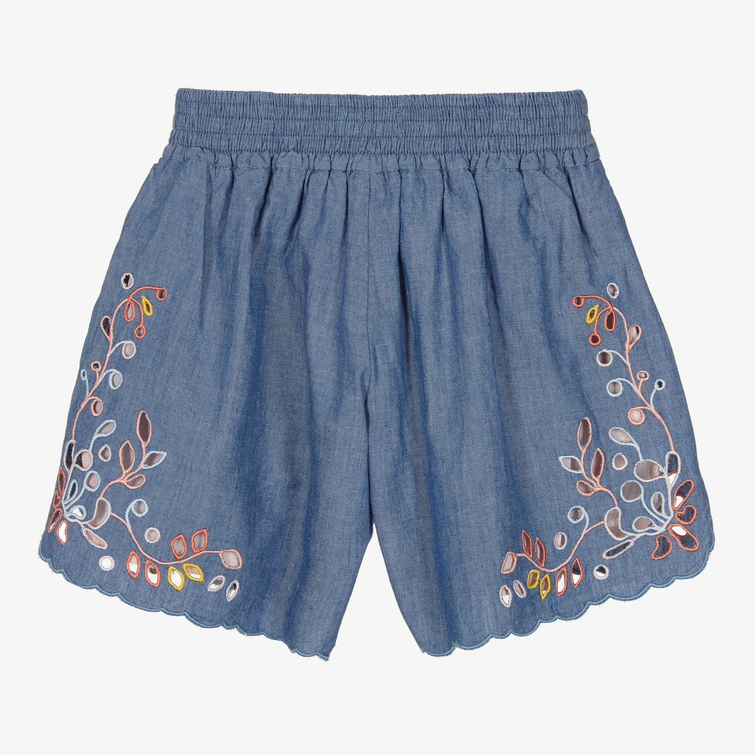 Chloé Girls Blue Embroidered Chambray Shorts 3 Chloé Girls Blue Embroidered Chambray Shorts - Image 3