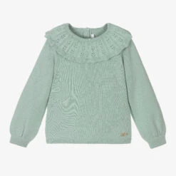 Chloé Girls Green Cotton Knit Sweater
