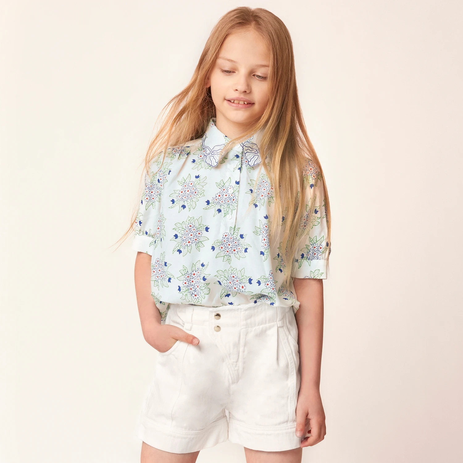 Chloé Girls White & Blue Silk Blouse 2 Chloé Girls White & Blue Silk Blouse - Image 2