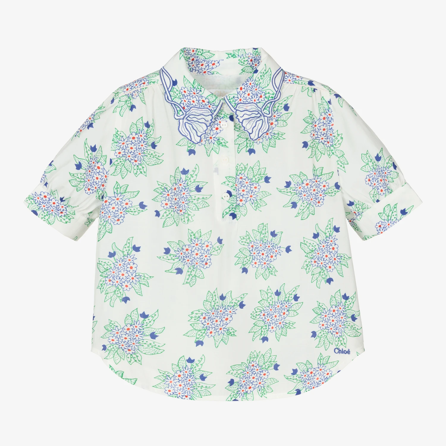 Chloé Girls White & Blue Silk Blouse 1 Chloé Girls White & Blue Silk Blouse