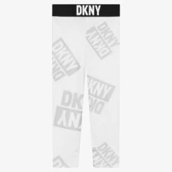 DKNY Girls White Iridescent Logo Leggings