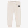 DKNY Light Beige Cotton Logo Joggers