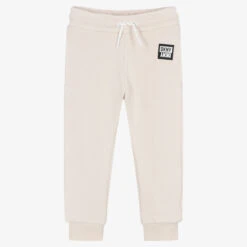 DKNY Light Beige Cotton Logo Joggers