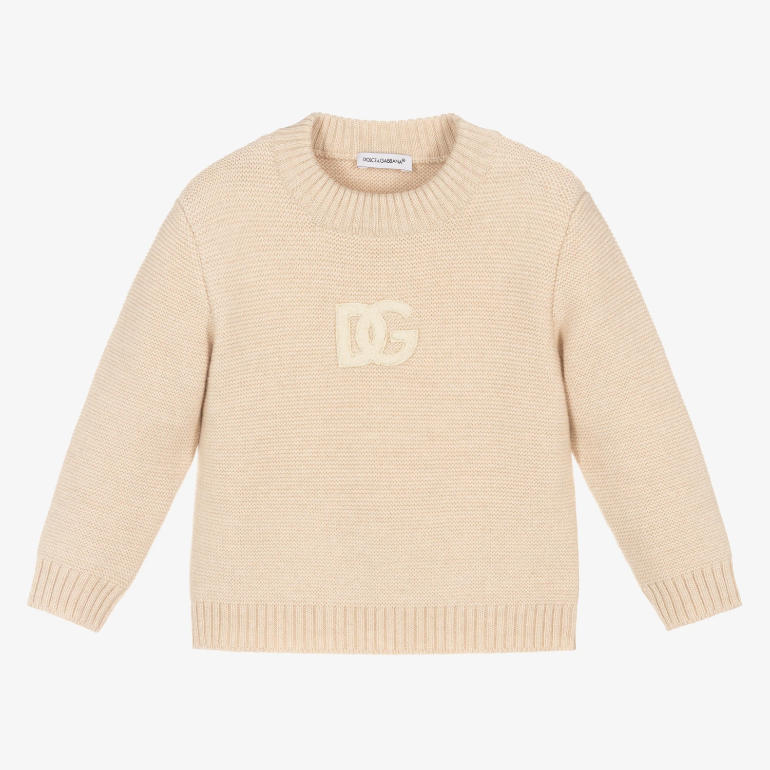 Dolce & Gabbana Beige Knitted Wool DG Sweater 1 Dolce & Gabbana Beige Knitted Wool DG Sweater