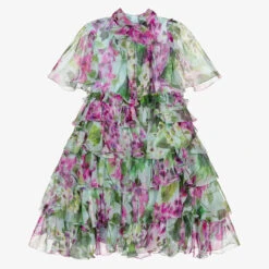 Dolce & Gabbana Blue Bellflower Silk Chiffon Dress