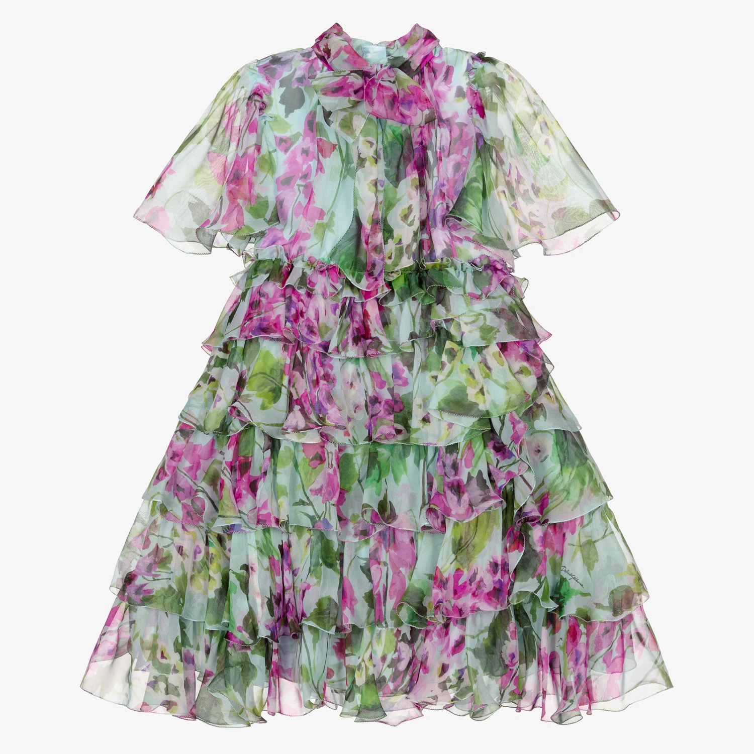 Dolce & Gabbana Blue Bellflower Silk Chiffon Dress 1 Dolce & Gabbana Blue Bellflower Silk Chiffon Dress
