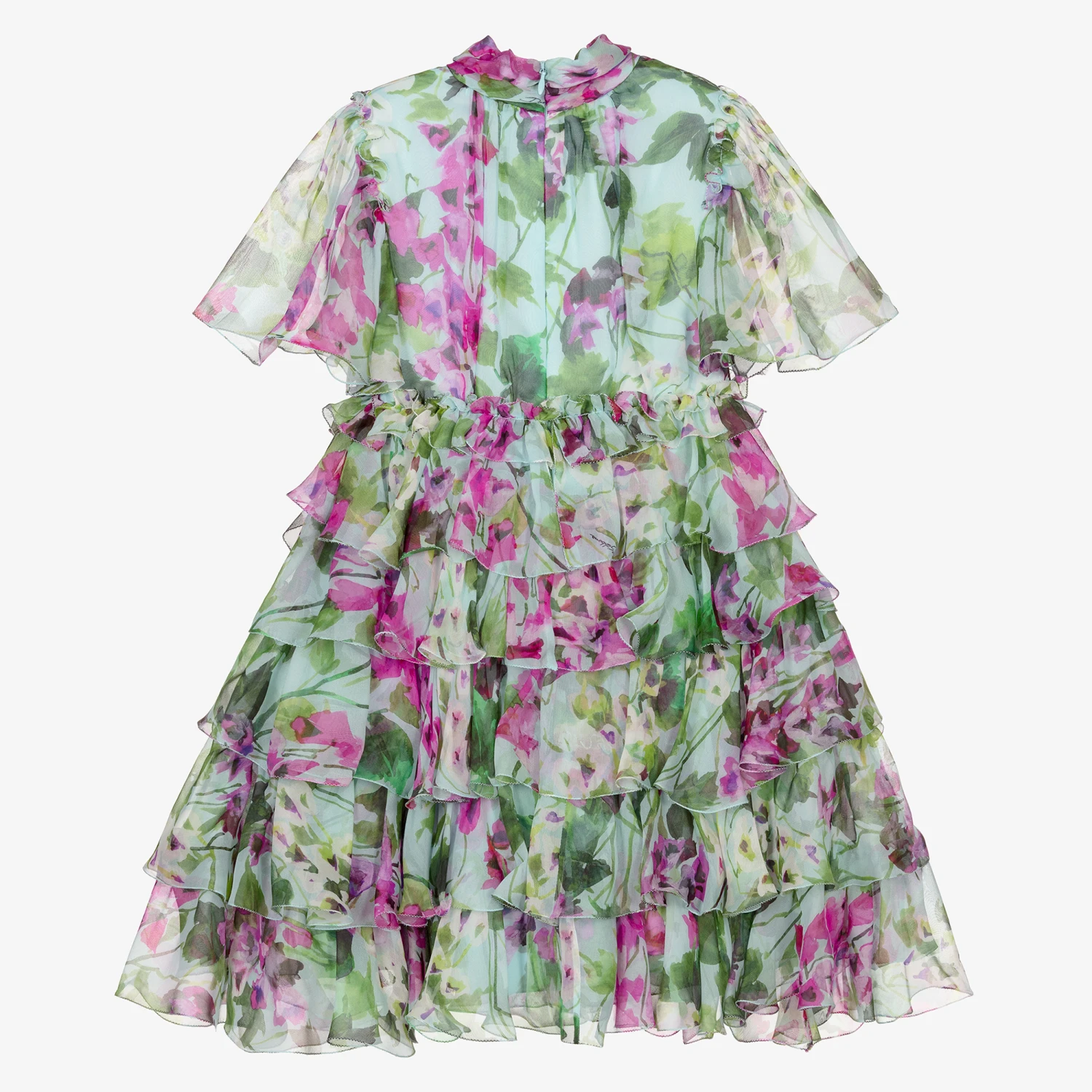 Dolce & Gabbana Blue Bellflower Silk Chiffon Dress 2 Dolce & Gabbana Blue Bellflower Silk Chiffon Dress - Image 2