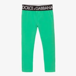 Dolce & Gabbana Girls Green Cotton Logo Leggings