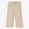 Dr. Kid Girls Beige Linen Wide Leg Trousers