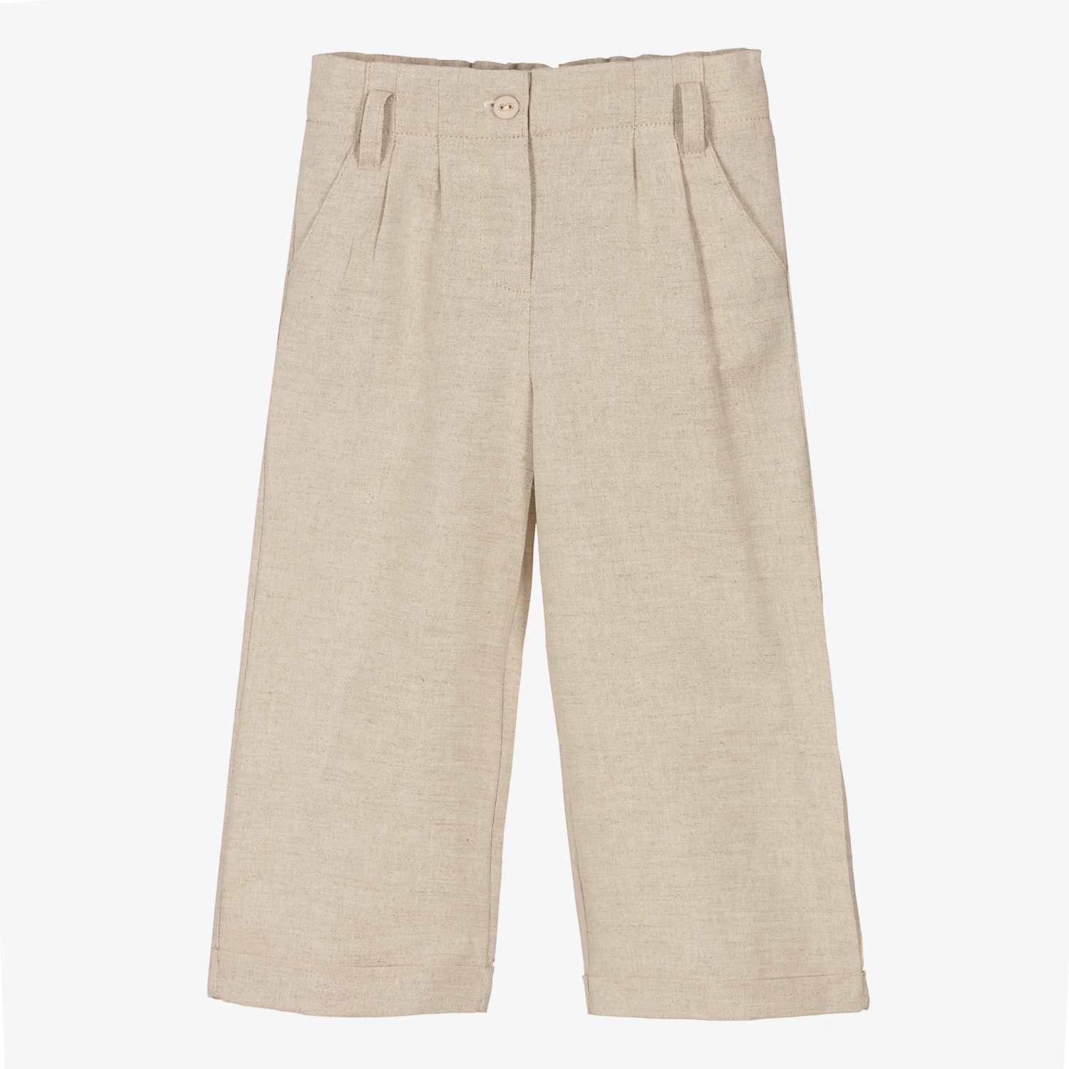 Dr. Kid Girls Beige Linen Wide Leg Trousers 3 Dr. Kid Girls Beige Linen Wide Leg Trousers - Image 3