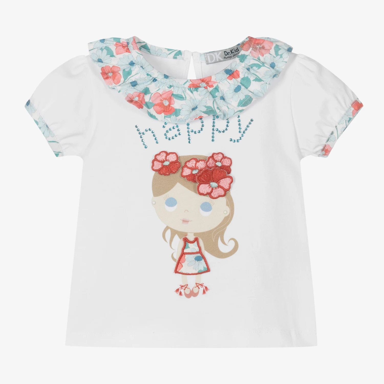 Dr. Kid Girls White Cotton Floral T-Shirt 1 Dr. Kid Girls White Cotton Floral T-Shirt