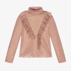 EIRENE Pink Ruffle Turtleneck Top