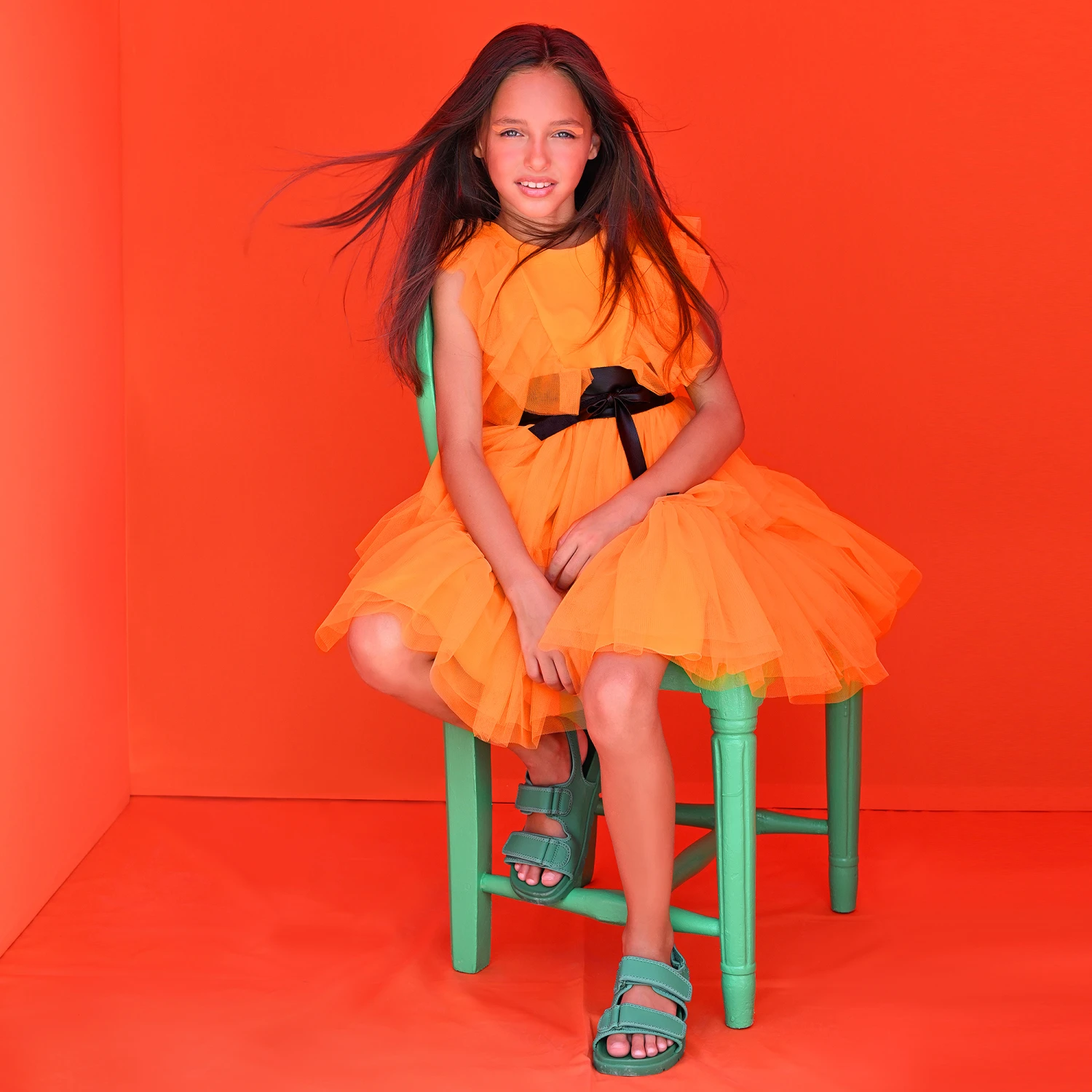 Elsy Girls Orange & Black Tulle Dress 2 Elsy Girls Orange & Black Tulle Dress - Image 2