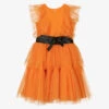 Elsy Girls Orange & Black Tulle Dress
