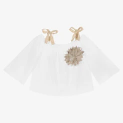Elsy Girls White Cotton Blouse & Brooch