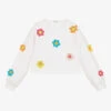 Elsy Girls White Cotton Flower Sweatshirt
