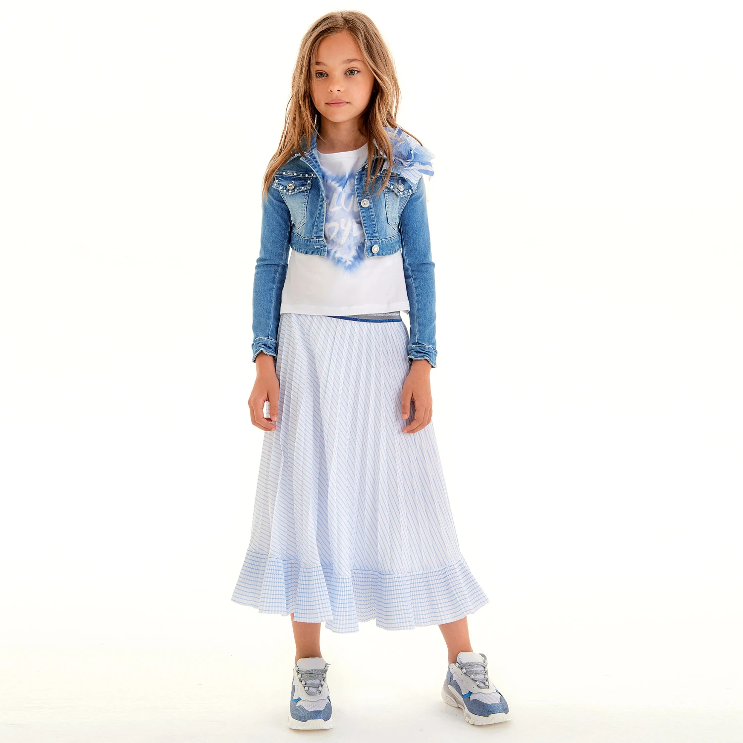 Elsy White & Blue Pleated Skirt 2 Elsy White & Blue Pleated Skirt - Image 2