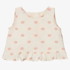 Falcotto By Naturino Girls Ivory & Pink Dot Cotton Blouse