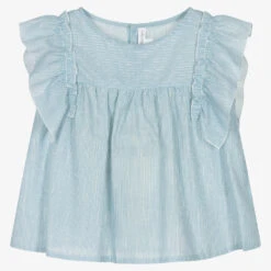 Fina Ejerique Girls Blue & Silver Stripe Cotton Blouse
