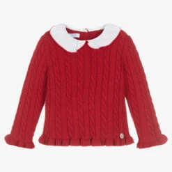 Foque Girls Red Wool Cable Sweater
