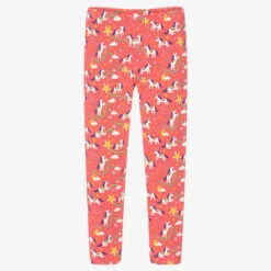 Frugi Girls Pink Cotton Unicorn Leggings