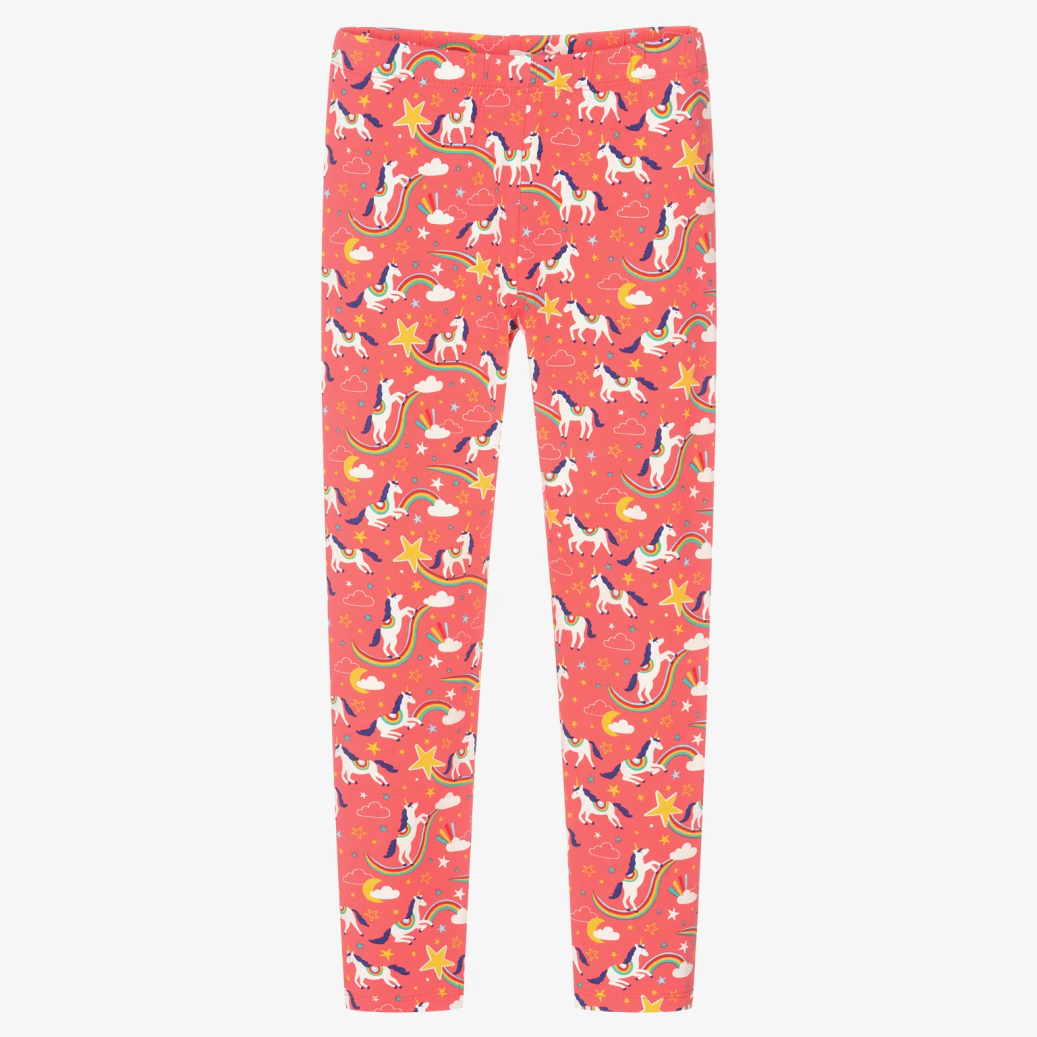 Frugi Girls Pink Cotton Unicorn Leggings 1 Frugi Girls Pink Cotton Unicorn Leggings