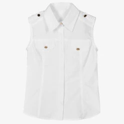Fun & Fun Girls White Cotton Sleeveless Shirt