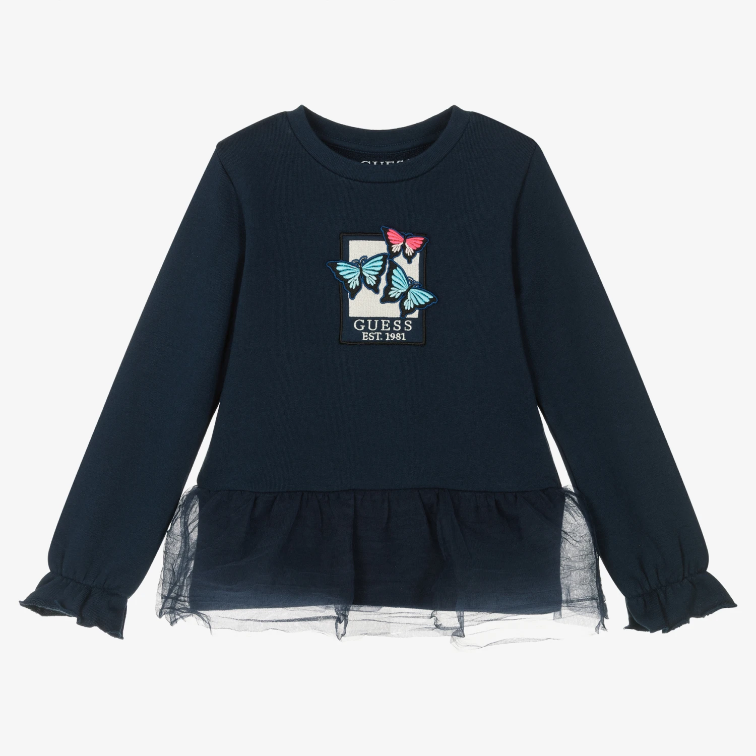 Guess Girls Blue Cotton Butterfly Logo Sweatshirt 1 Guess Girls Blue Cotton Butterfly Logo Sweatshirt