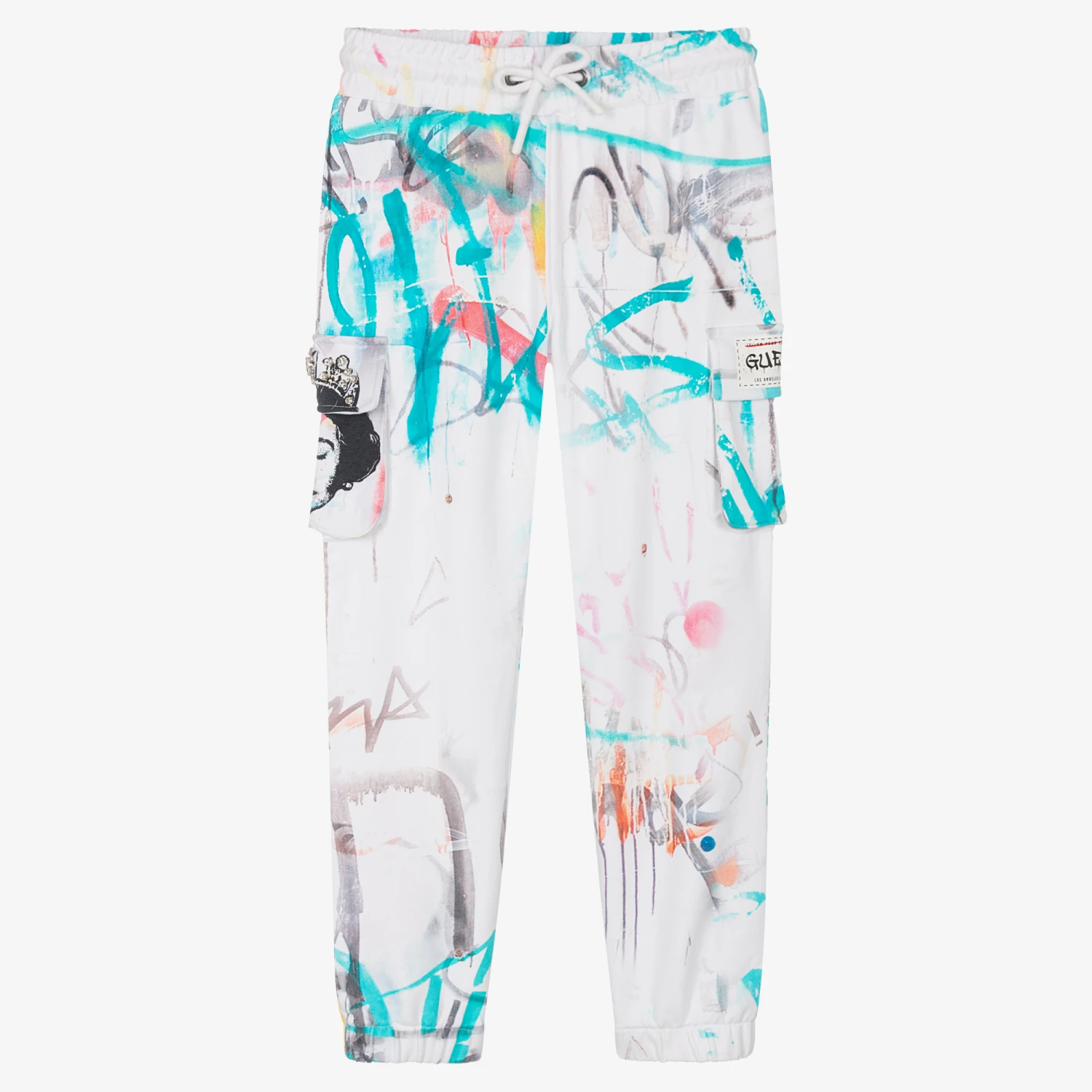 Guess Girls White Cotton Banksy Joggers 1 Guess Girls White Cotton Banksy Joggers