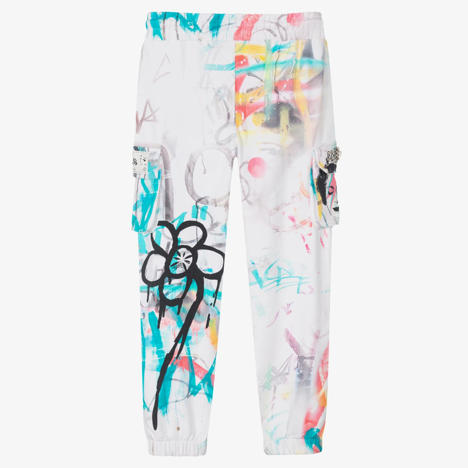Guess Girls White Cotton Banksy Joggers 2 Guess Girls White Cotton Banksy Joggers - Image 2