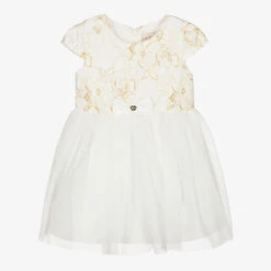 Guess Girls White & Gold Lace Dress