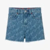 HUGO Girls Blue Denim Logo Shorts