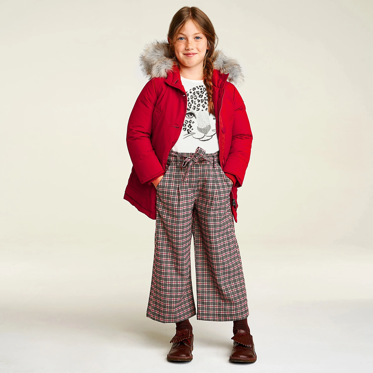 IDO Junior Beige & Pink Check Trousers 2 IDO Junior Beige & Pink Check Trousers - Image 2