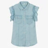 IDO Junior Girls Blue Ruffled Chambray Shirt