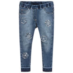 IDO Baby Girls Denim Flower Jeans