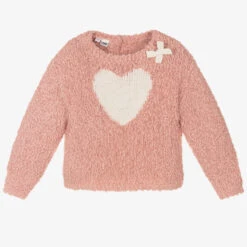 IDO Baby Girls Pink Fluffy Heart Sweater
