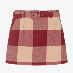 IDO Junior Girls Red & Beige Check Skirt