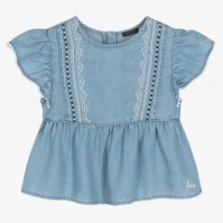 IKKS Girls Blue Chambray Blouse