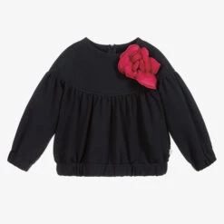 Il Gufo Blue Jersey & Pink Flower Top