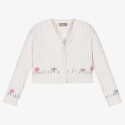Il Gufo Girls Ivory Cotton Knitted Cardigan