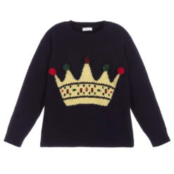 Il Gufo Girls Navy Blue Wool Sweater