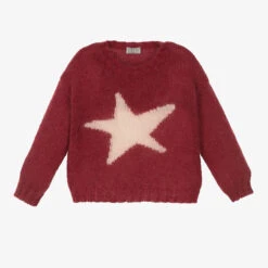 Il Gufo Girls Red Mohair Star Sweater