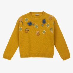 Il Gufo Yellow Floral Wool Sweater