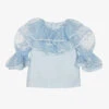 Jessie And James London Girls Blue Linen & Tulle Ruffle Blouse