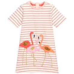 Joules Pink Striped Flamingo Dress