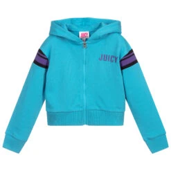 Juicy Couture Girls Blue Cropped Zip-Up Top