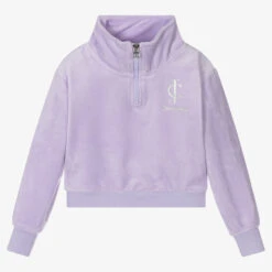 Juicy Couture Girls Lilac Velour Logo Top