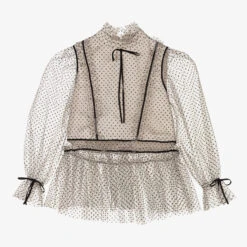 Junona Beige Tulle Polka Dot Blouse